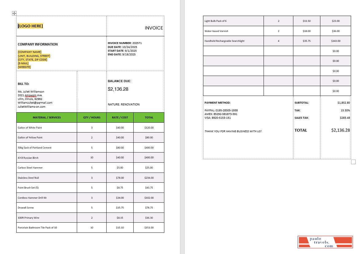 General Tax Calculation Invoice Template PSD template